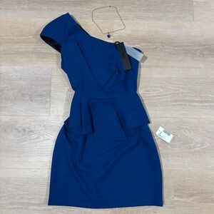 NEW Black Halo Sheridan Peplum One-Shoulder Dress Royal Blue Women’s Size 8
